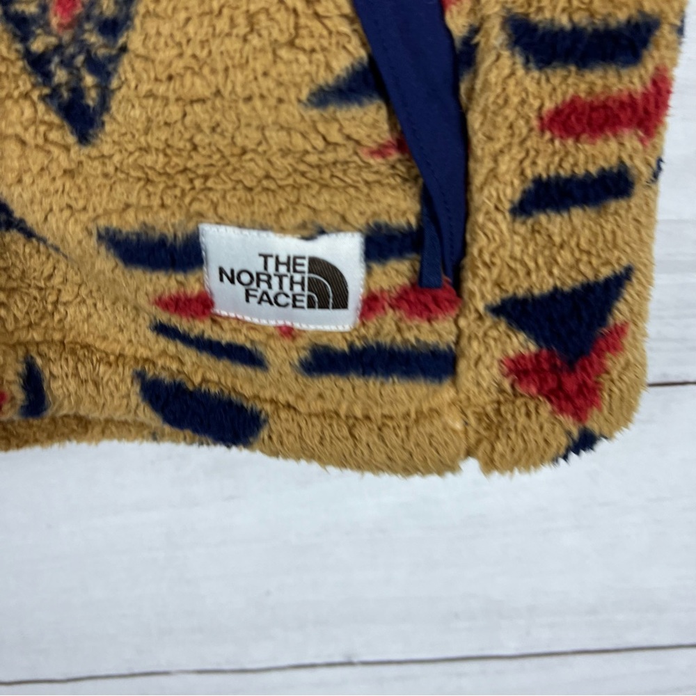 The North Face Tan Patterned Sherpa Vest with Navy & Red Accents - Picture 3 of 5